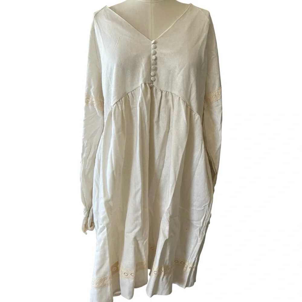 🎉HP! ONE LEFT! ❤️ Babydoll Long Sleeve Boho Swing Dress - Picture 2 of 6